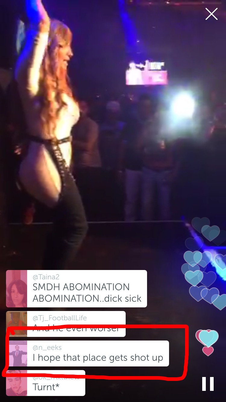 Un usuario de Periscope escribiÃ³ â€œEspero que tiroteen el lugarâ€ mientras...