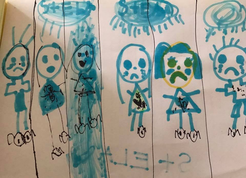 "Ningún niño debería estar en prisión", tituló este dibujo Ste...