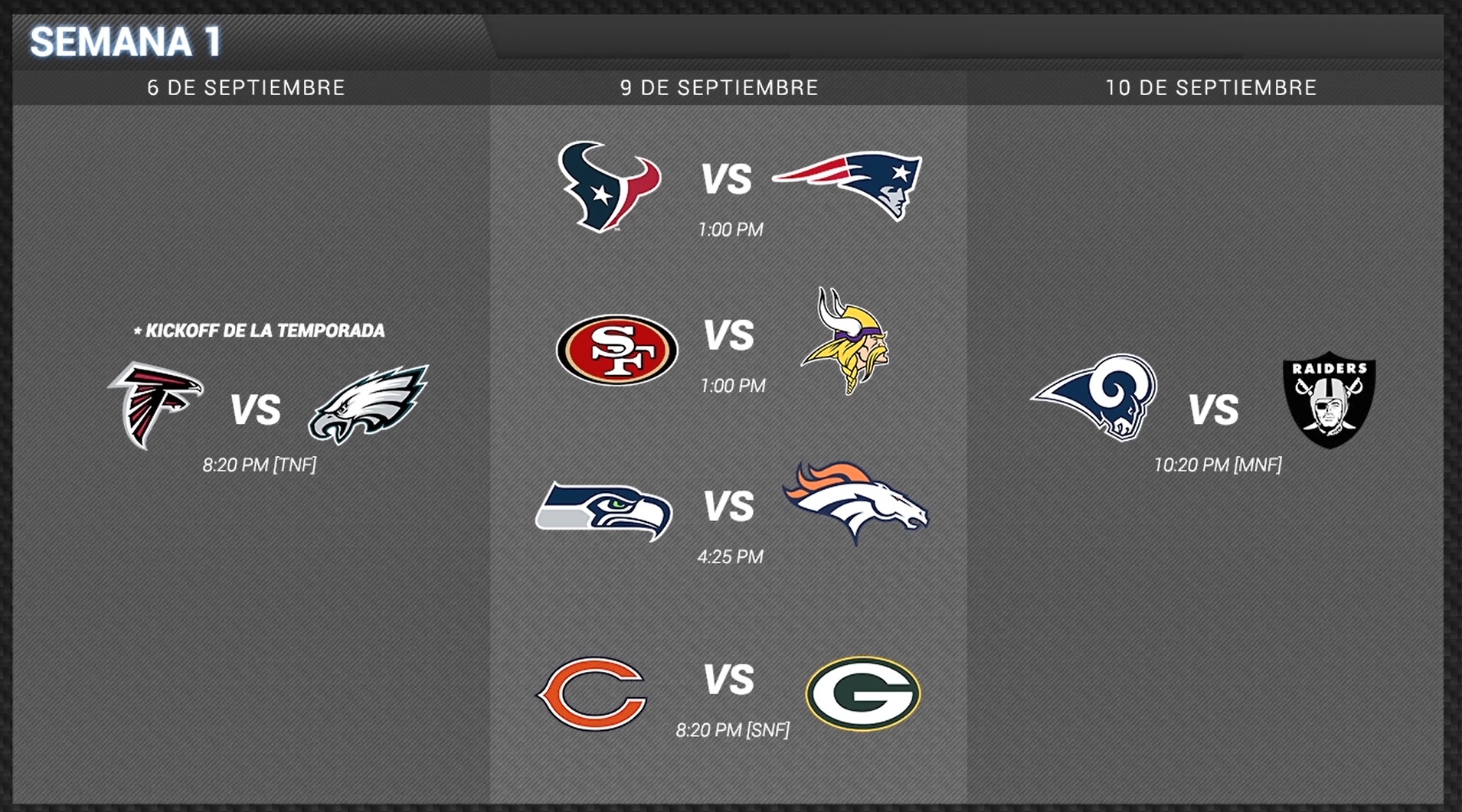 Calendario NFL | Los juegos que no te puedes perder de la ...