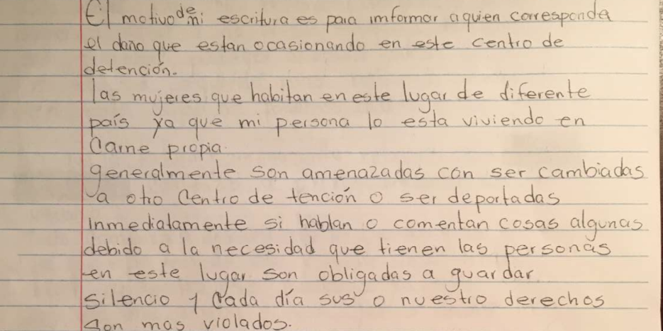 La carta en la que una inmigrante denuncia abuso sexual en centro de det...