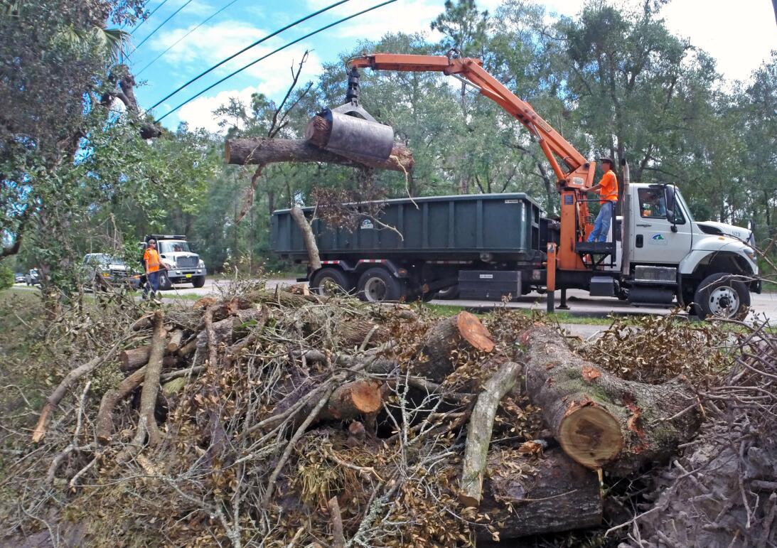 Workers from Seminole County Roads-Stormwater remove yard waste from Hur...