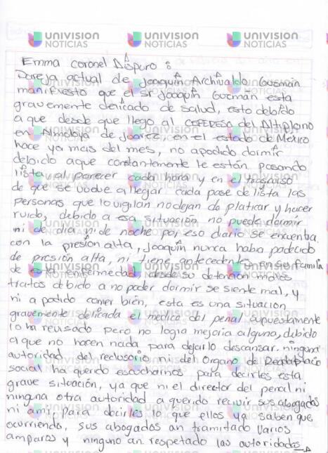 La carta de la mujer de El Chapo en la que dice que corre "peligro de vida"