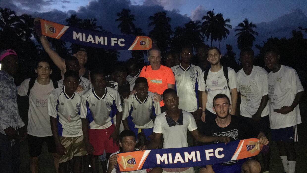 Thanksgiving soccer match between US volunteers and Ile-a-Vache team, No...